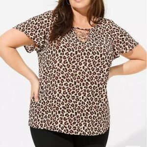 Torrid Georgette Lattice V-Neck Flutter Sleeve Blouse Frida Leopard Print 2X